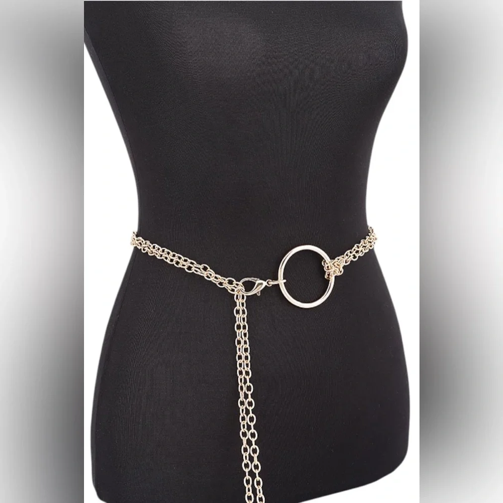 Long Circle Buckle Layered Drop Chain Statement Belt